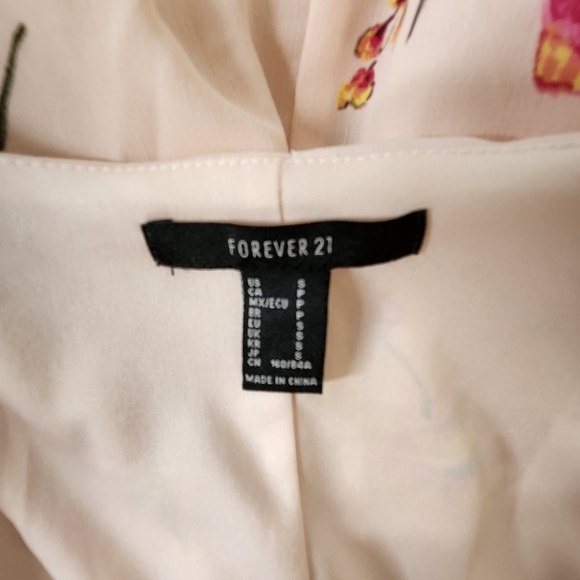 FOREVER 21 Cream & Pink Floral Ruffle V-Neck Wrap Tie Long Sleeve Dress Small - Picture 8 of 11